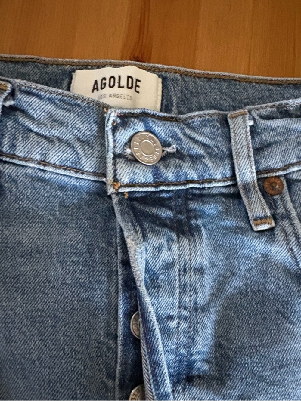 AGOLDE Riley Long Button Fly Straight Leg Blue Jeans Size 27 - Picture 11 of 13